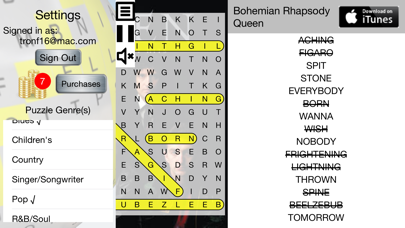 Lyric Jukebox Word Search Screenshot