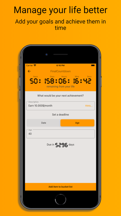 FinalCountdown Bucket List App Screenshot