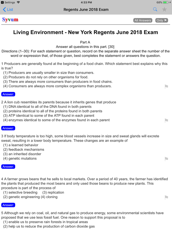 Regents Living Environment iPad screenshot