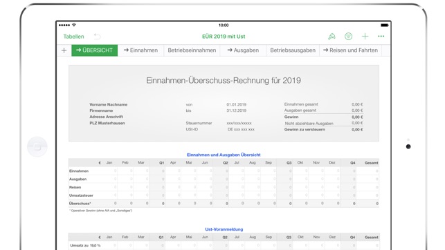 EÜR 2019 für Numbers