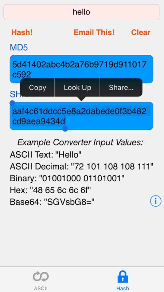 #2. HEX ASCII BASE64 MD5 SHA conv. (iOS) Podle: Evgeny EGOROV