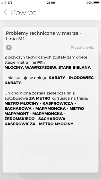 Warsaw Public Transport Alerts Screenshot