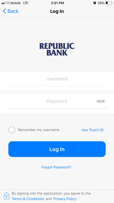 Republic Bank Card Controls Screenshot