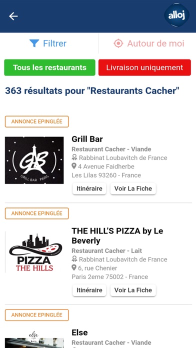 ALLOJ Restaurant voyage cacher Screenshot