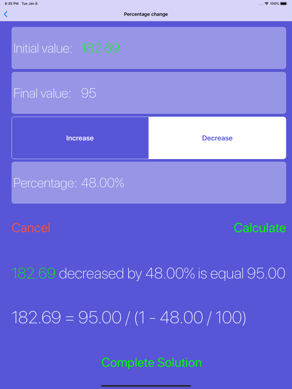 Screenshot #1 for Percentage Solver