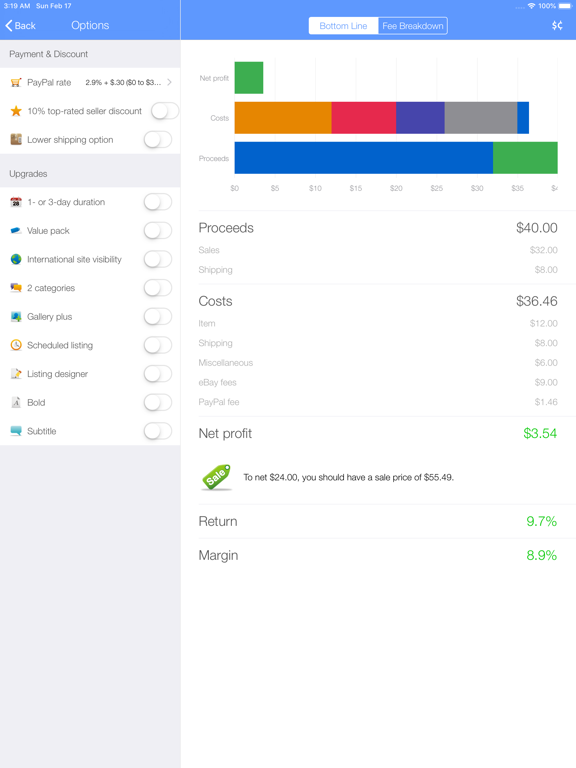 Salecalc for eBay Calculator iPad screenshot 5 - Business app