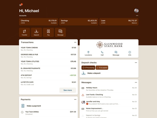 Glenwood State Bank iPad screenshot 3 - Finance app
