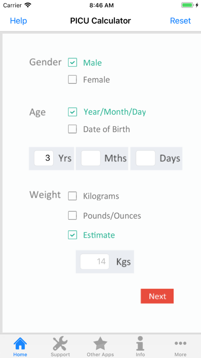 PICU Calculator Screenshot