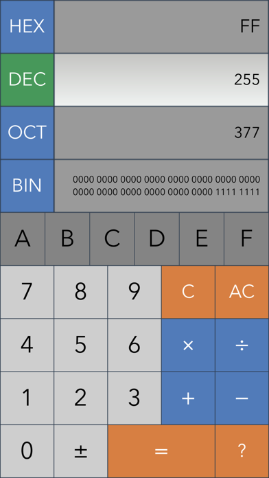 Developer Calc Hex Dec Oct Bin Screenshot