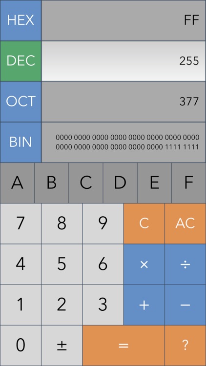 Developer Calc Hex Dec Oct Bin