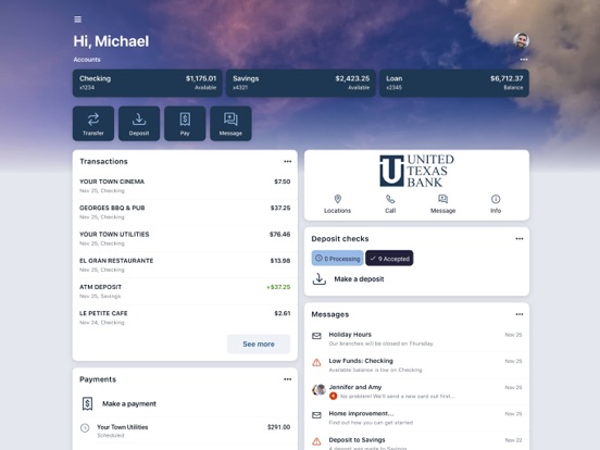 UTB Mobile Banking iPad screenshot 1 - Finance app
