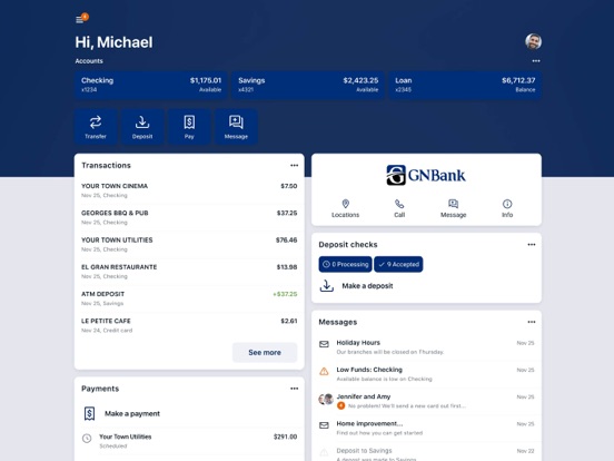 GNBank Mobile Banking iPad screenshot 3 - Finance app