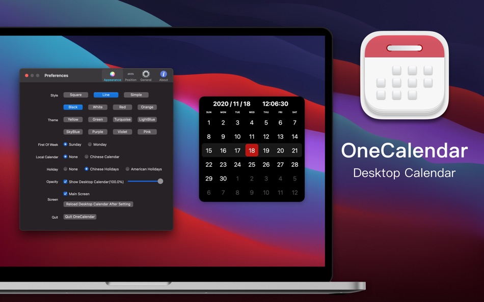 #4. OneCalendar - Desktop Calendar (macOS) Podle: Chengdu Reinvent Technology Co., Ltd.
