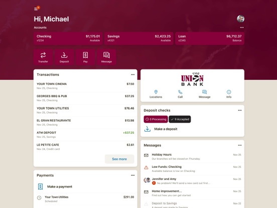 The Union Bank Mobile iPad screenshot 1 - Finance app