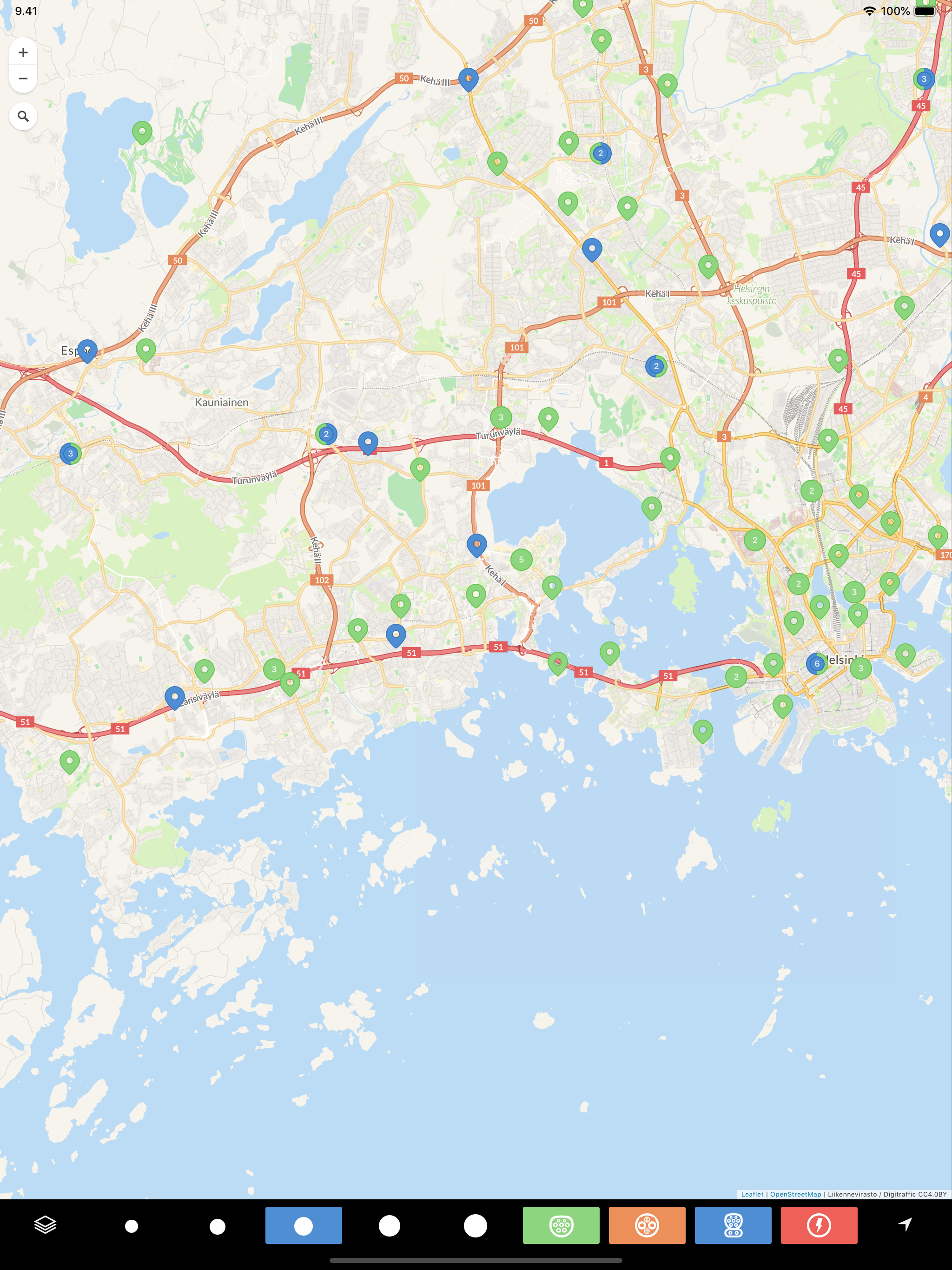 Latauspisteet kartalla