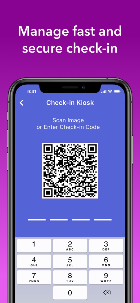 brightwheel: Child Care App - Observe the efficient check-in system, allowing users to quickly scan a QR code or enter a check-in code via the on-screen keypad.