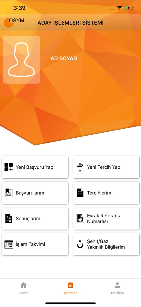 ÖSYM Aday İşlemleri Sistemi - Dieser Bereich ermöglicht es Kandidaten, ihre vorhandenen Bewerbungen und Prüfungsergebnisse einzusehen und bietet zudem die Möglichkeit, neue Anträge sowie Präferenzen für zukünftige Auswahlverfahren zu erstellen.