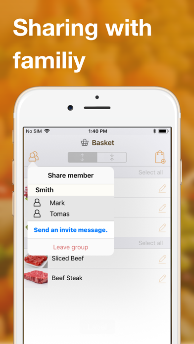 Shared grocery list : basket Screenshot