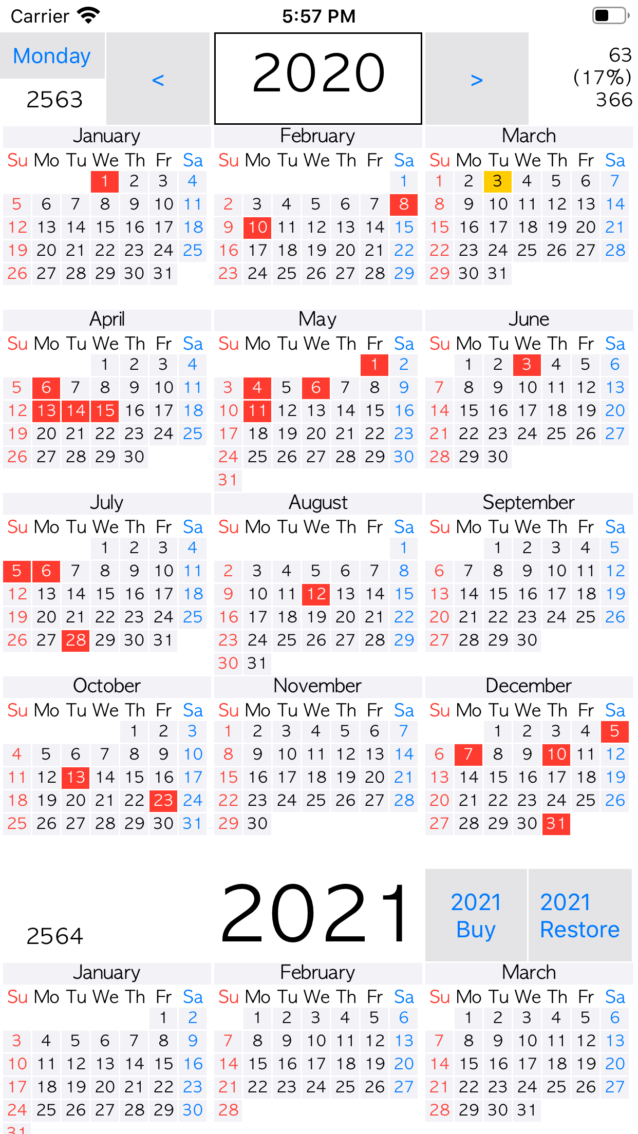 Thailand Holiday Year Calendar