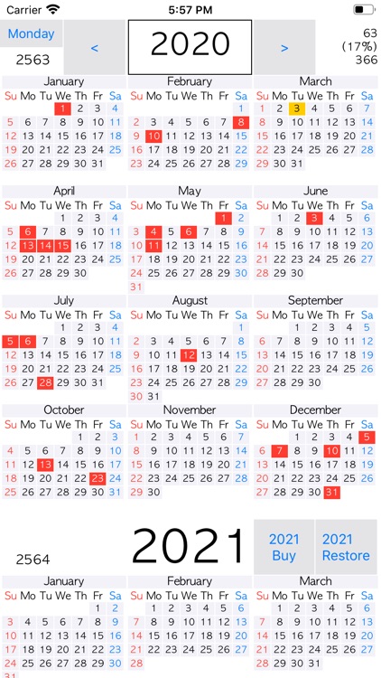 Thailand Holiday Year Calendar