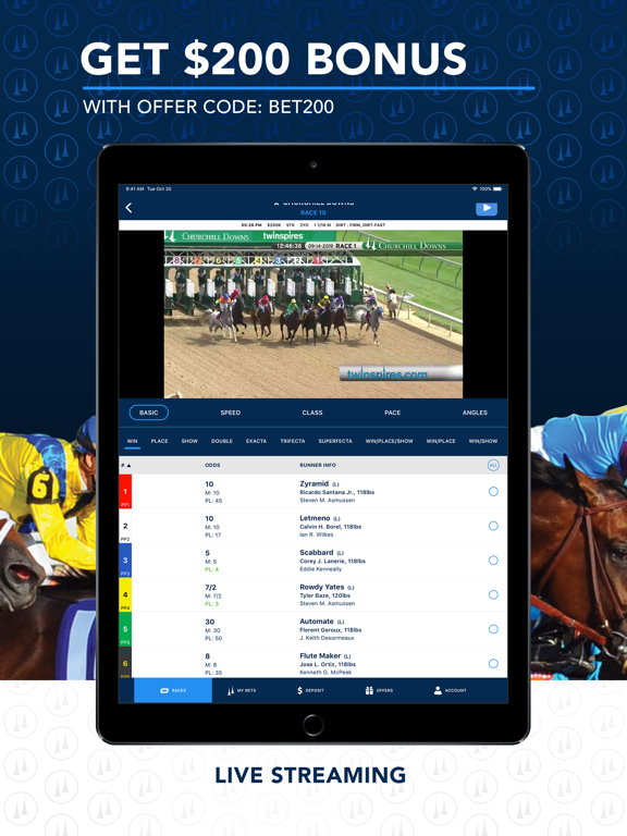 iPad Image of TwinSpires Horse Race Betting