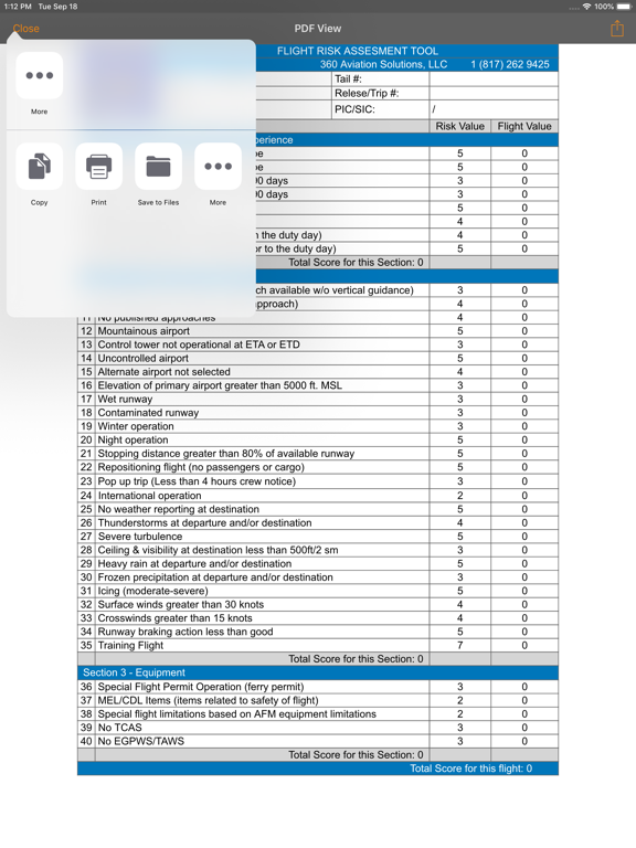 Flight Risk Assessment (FRAT) iPad screenshot 4 - Reference app