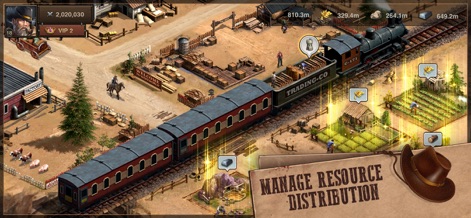 West Game - Players can manage a thriving economy, observing interconnected resource production and dynamic train transportation networks.