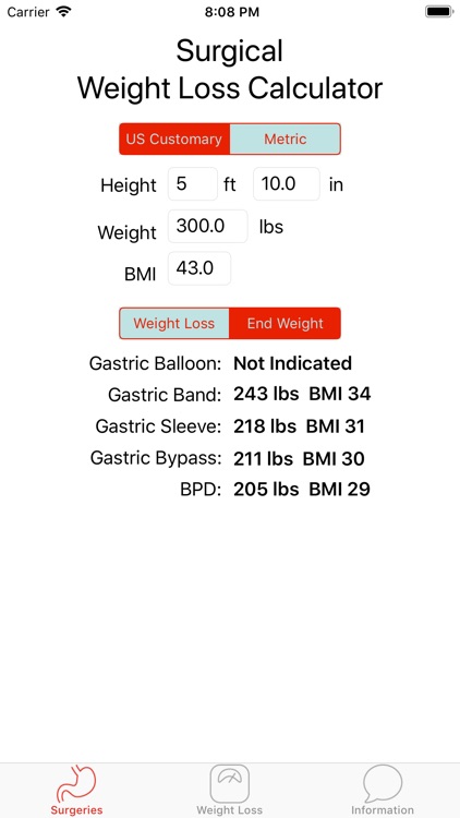 Weight Loss Surgery Calculator