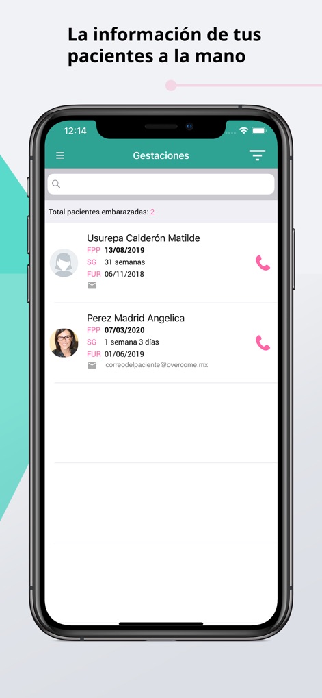Eleonor - Esta seção exibe pacientes em "Gestaciones", mostrando detalhes cruciais como a "FPP" (Fecha Probable de Parto) e as "Semanas de Gestação".