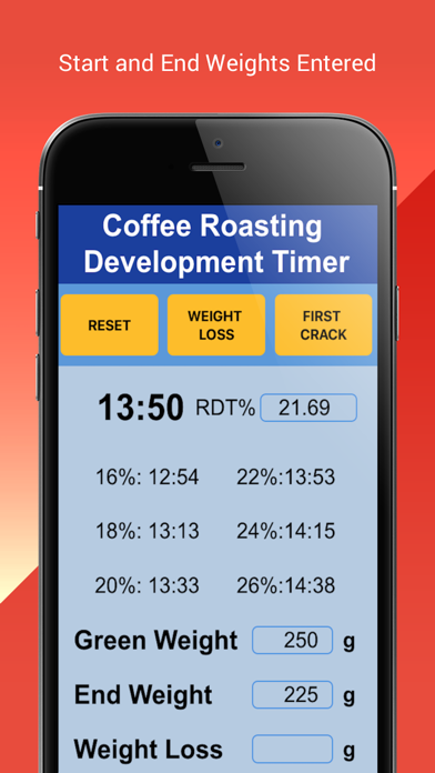 Coffee Roasting RDT Timer Screenshot