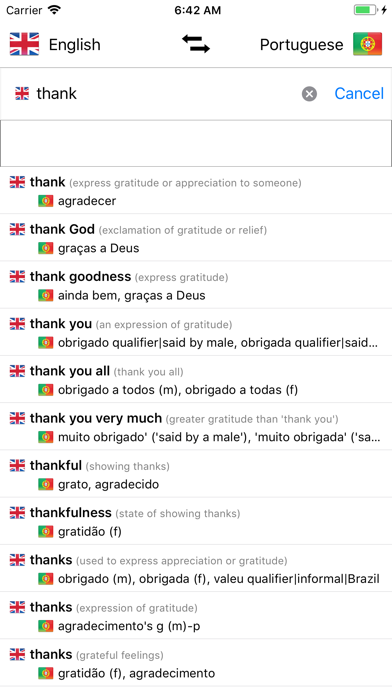 Portuguese/English Dictionary Screenshot