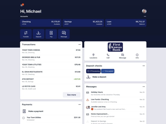 First Kansas Bank Mobile iPad screenshot 3 - Finance app
