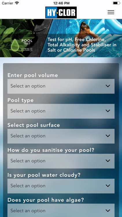 HY-CLOR Pool Testing App