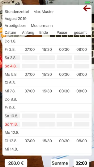 Screenshot von Minijob Stundenzettel auf dem iPhone 3