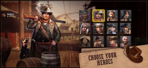 West Game - Users can assemble their dream team by choosing from a diverse roster of heroes, each presented with detailed character portraits.