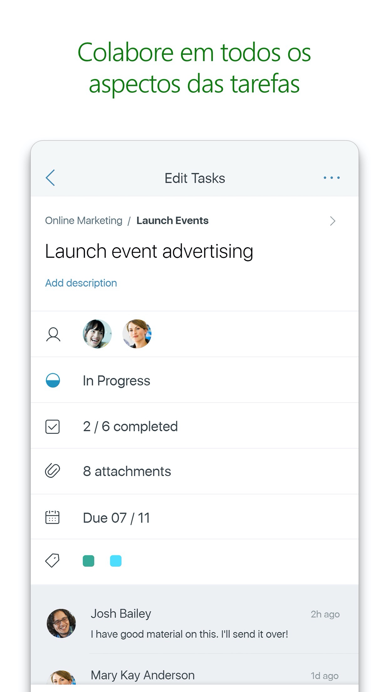 Screenshot do app Microsoft Planner