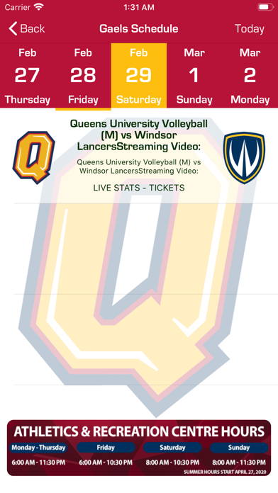 Queens Athletics & Recreation Screenshot