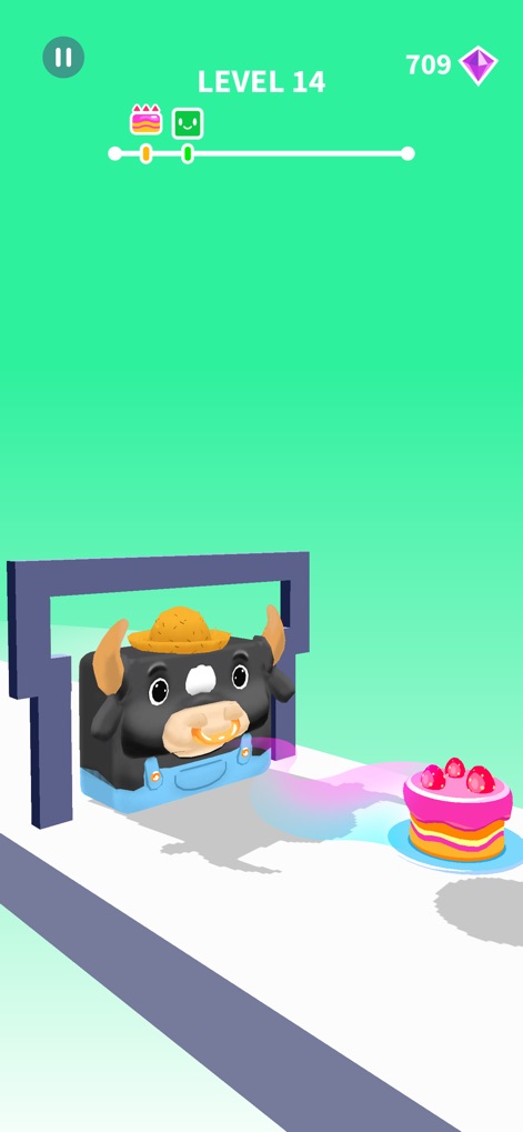 Jelly Shift - Obstacle Course - Explore the variety of unique jelly characters, such as this adorable cow, mastering the art of shifting to clear gate obstacles.