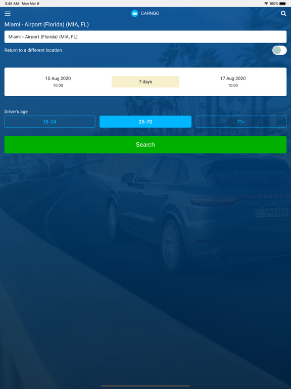 Car Rental Carngo car hire App iPad screenshot 8 - Travel app