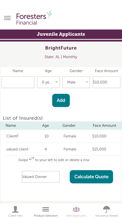 Foresters Mobile Quote Screenshot
