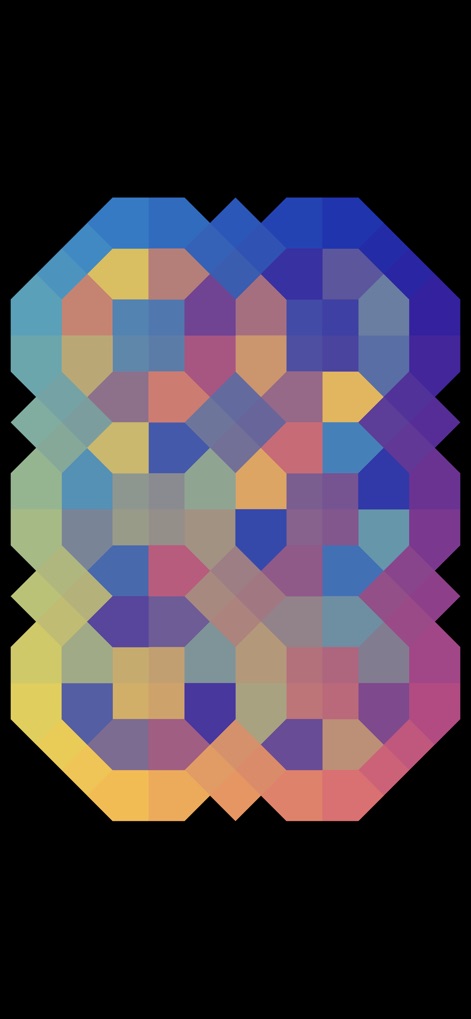 I Love Hue Too - Examine the mesmerizing repetition of interlocking octagonal and square shapes, demonstrating how the app blends colors across a warm-to-cool gradient.