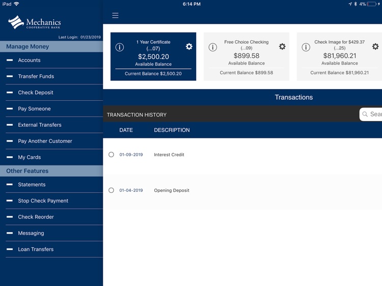 Mechanics Coop Bank for iPad