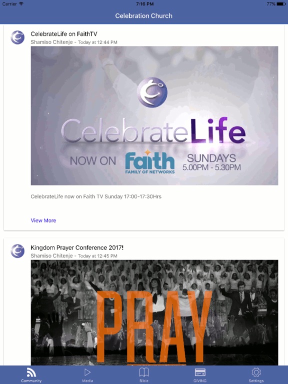 Celebration Churches iPad screenshot 1 - Lifestyle app
