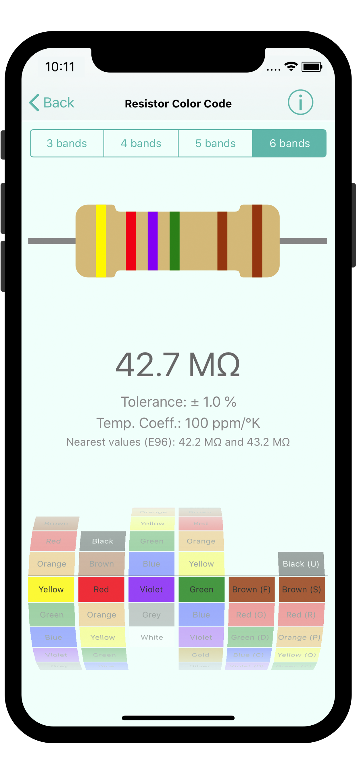 Resistor, Capacitor color code screenshot 2