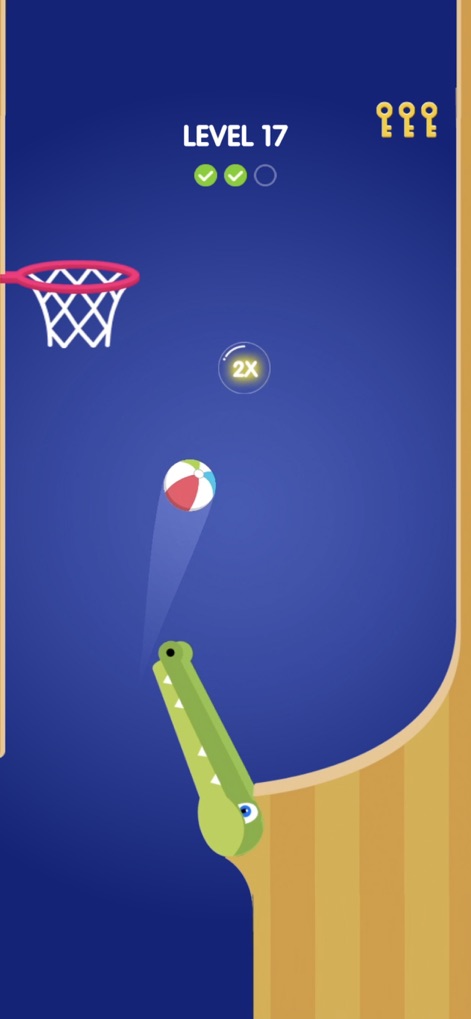 Flipper Dunk - See how the app features a vibrant beach ball and an engaging alligator flipper for interactive gameplay.