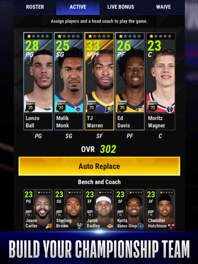 Snímek obrazovky mobilní basketbalové hry NBA NOW