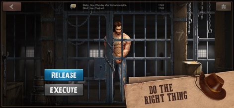 West Game - The game presents challenging moral dilemmas, featuring interactive decision buttons for critical choices and a real-time chat window for player interaction.