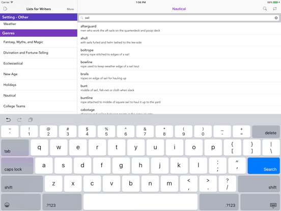 Lists for Writers iPad screenshot 5 - Education app