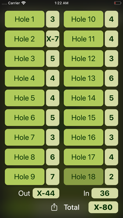 FlinkGolf - Scorecard Screenshot