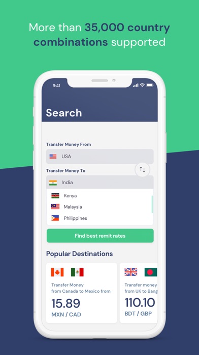 Remittance Exchange Rates Screenshot